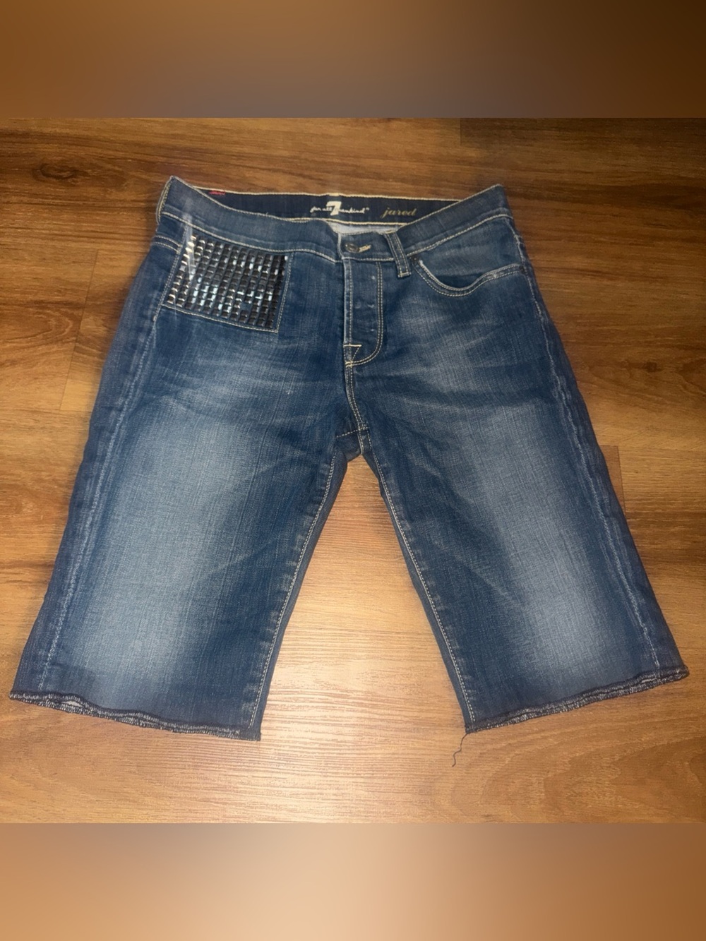 7 For All Mankind Women's Denim Bermuda Shorts Size 24 Jared rhinestones